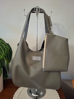 TORBA SHOPPER DUŻA SZARA Z KOSMETYCZKĄ