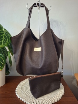 TORBA SHOPPER DUŻA BRĄZOWA Z KOSMETYCZKĄ